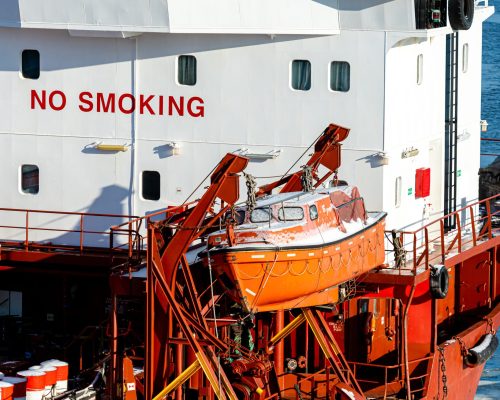 cargo vessel emergency safety rescue boat on deck